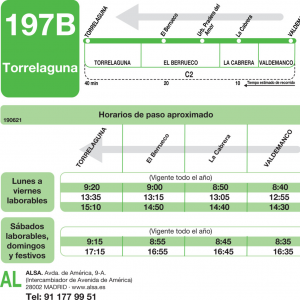 Horario de vuelta Línea 197-B Autobuses Interurbanos