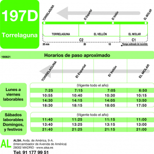 Horario de vuelta Línea 197-D Autobuses Interurbanos