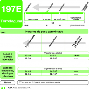 Horario de vuelta Línea 197-E Autobuses Interurbanos