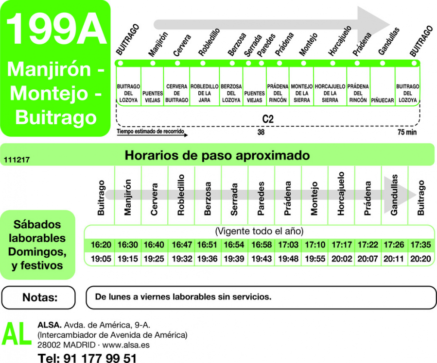 Horario de vuelta