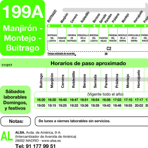Horario de vuelta Línea 199-A Autobuses Interurbanos