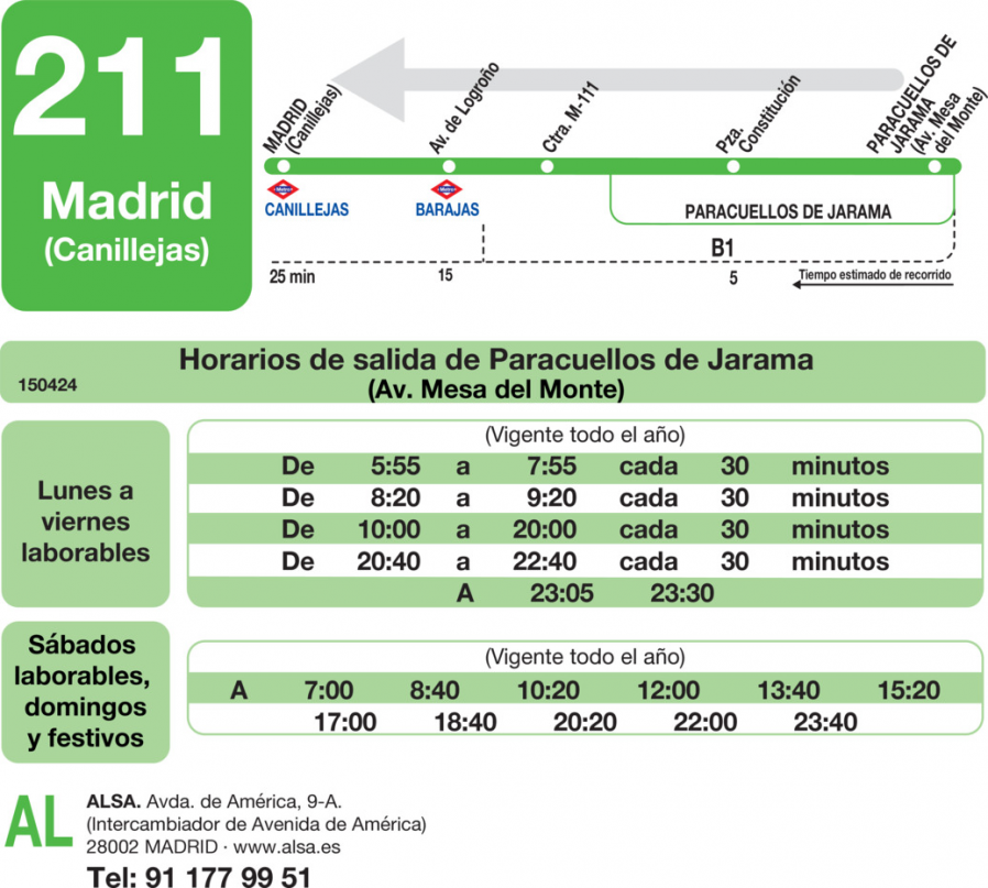 Horario de vuelta