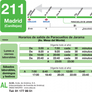 Horario de vuelta Línea 211 Autobuses Interurbanos