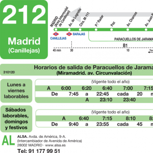 Horarios de autobús 212 Madrid Paracuellos de Jarama