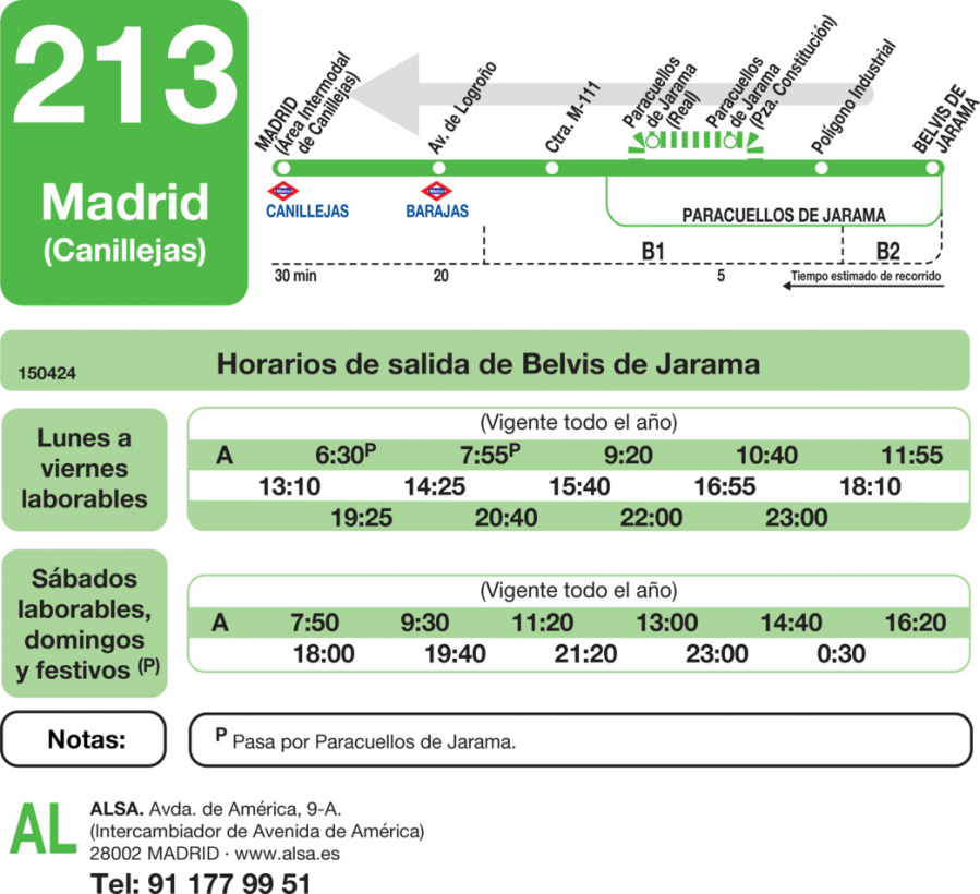 Horario de vuelta