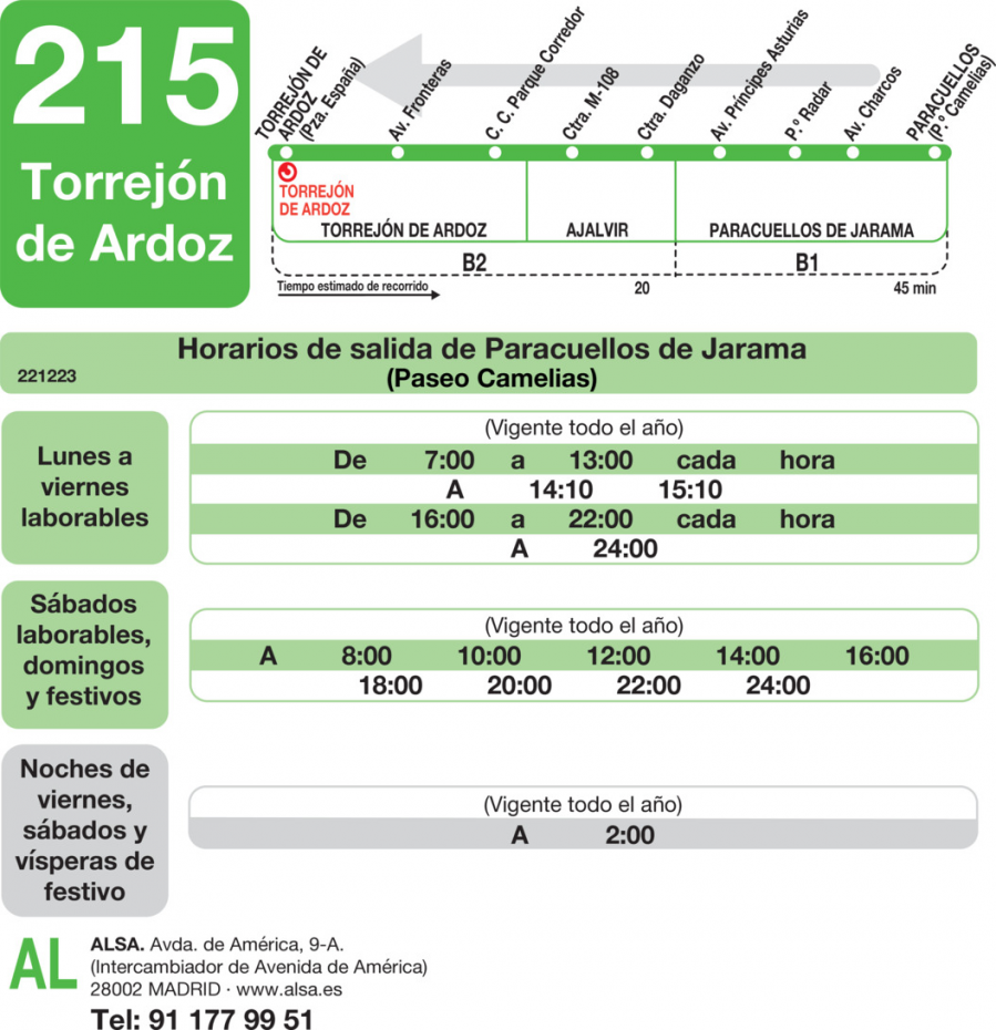 Horario de vuelta