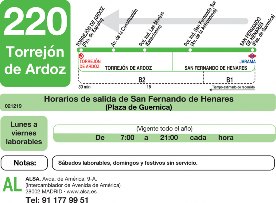 Horario de vuelta