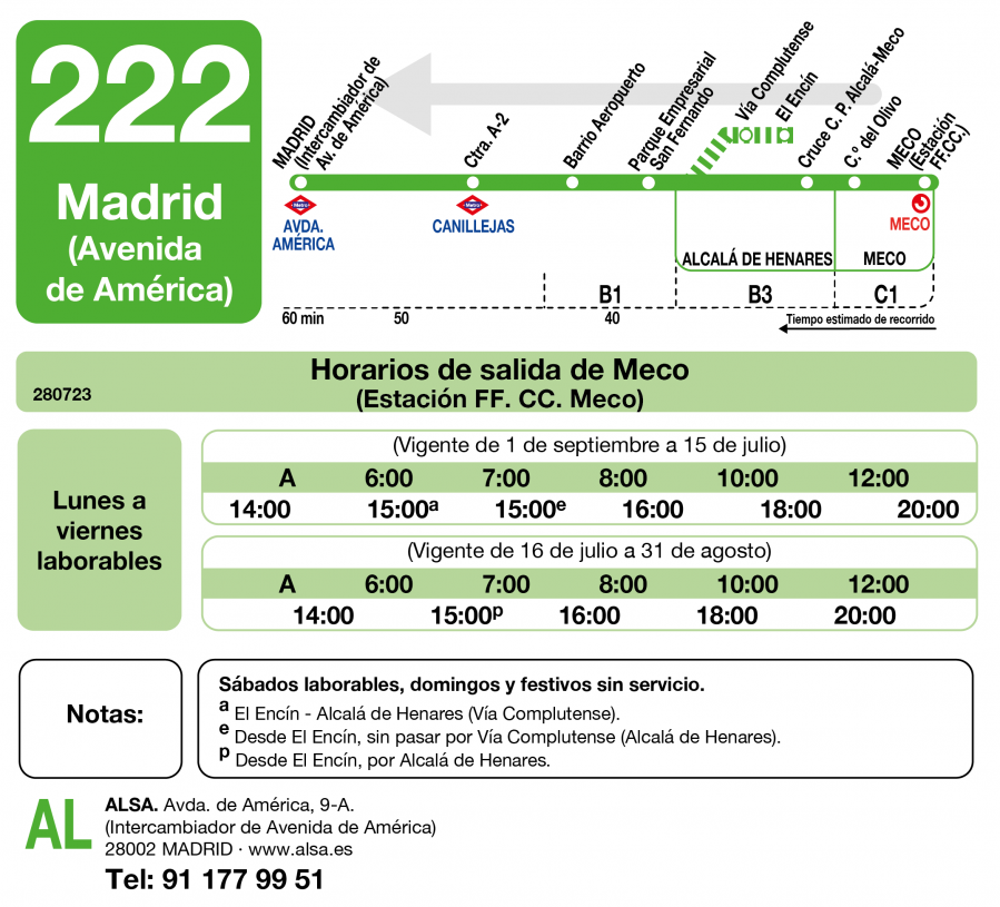 Horario de vuelta