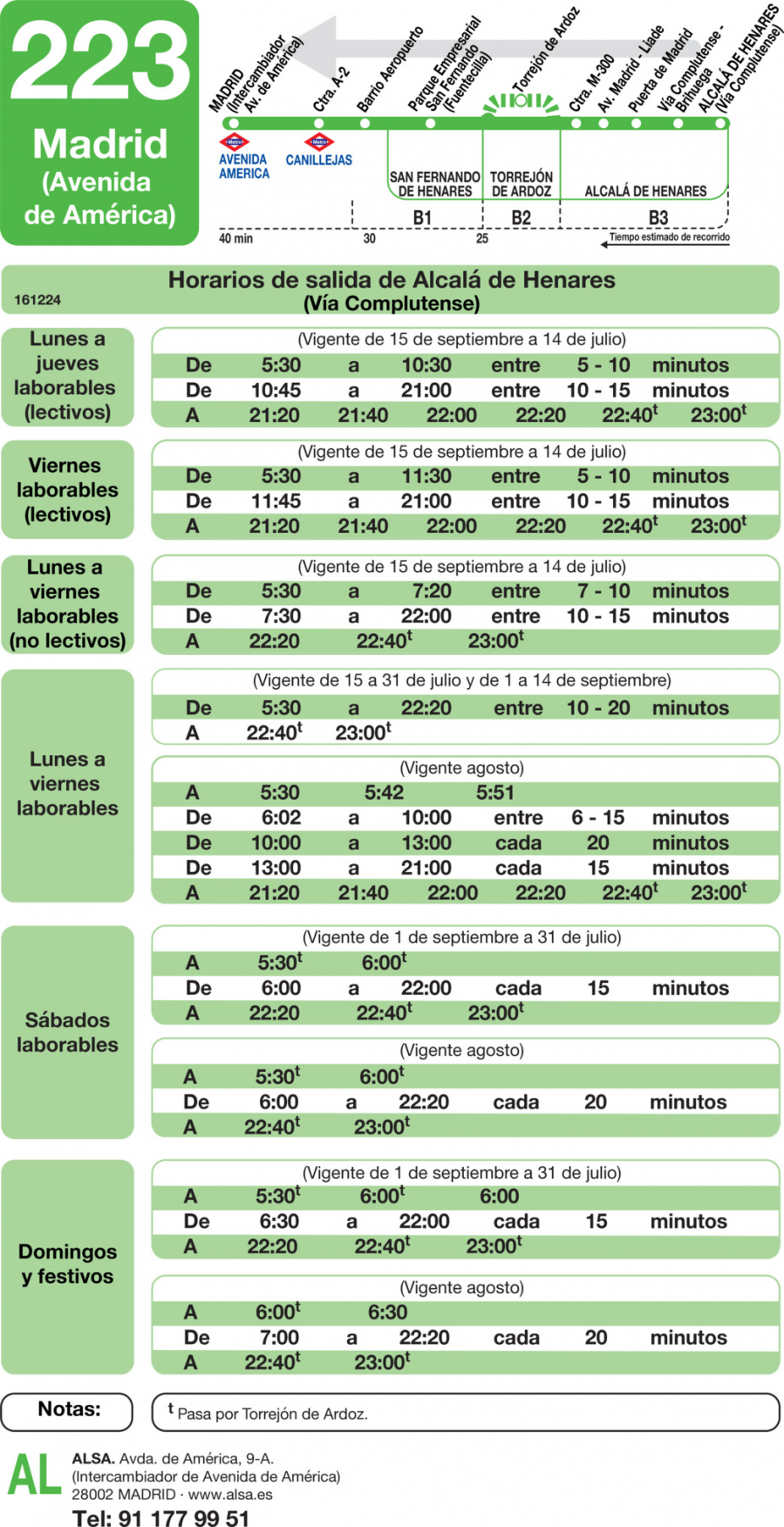 Horario de vuelta