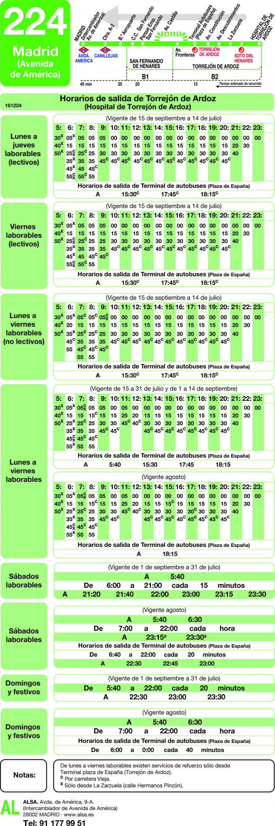 Horario de vuelta