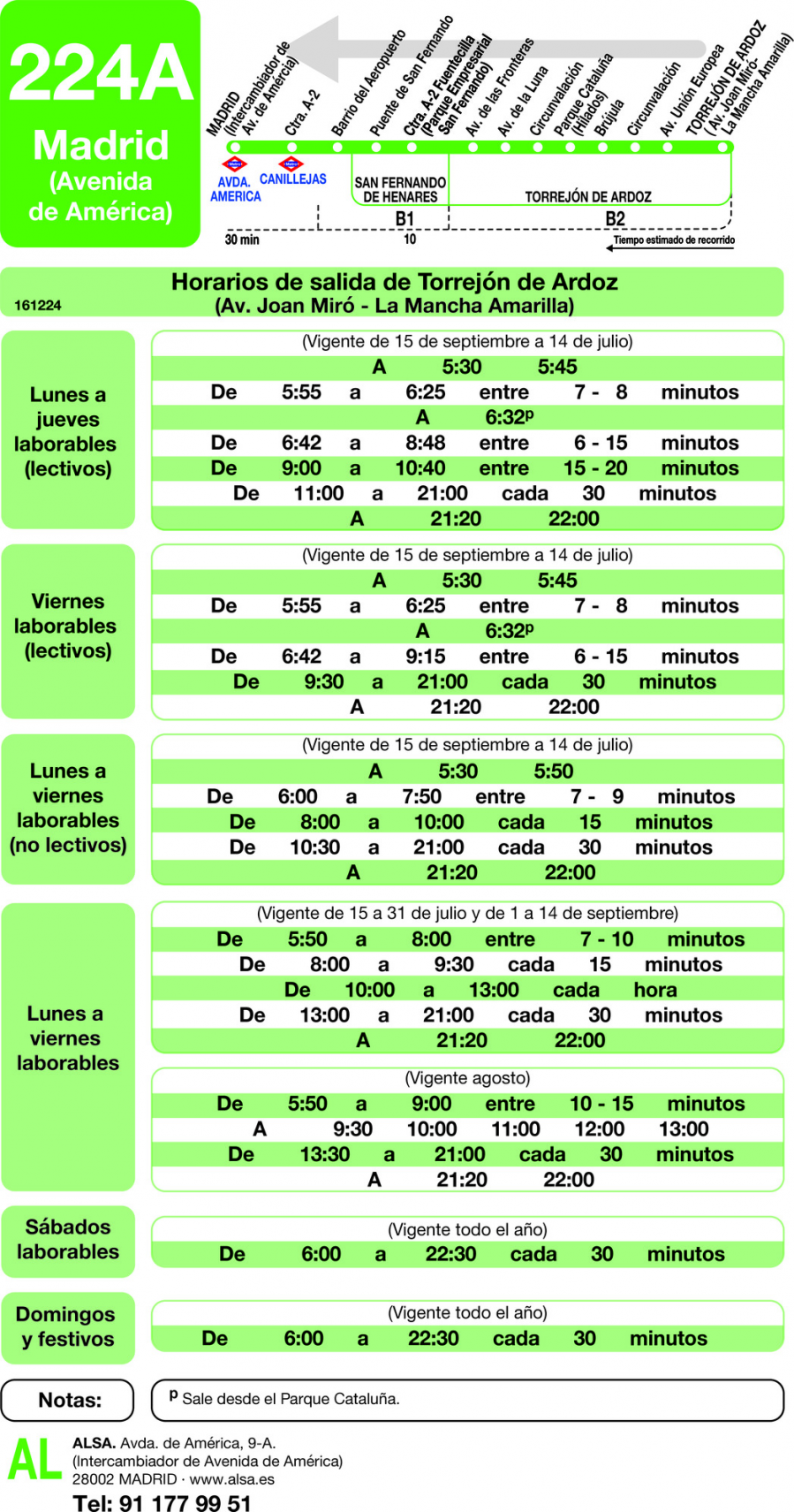 Horario de vuelta