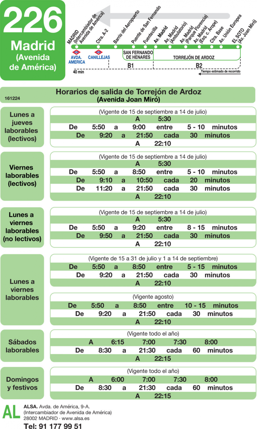 Horario de vuelta