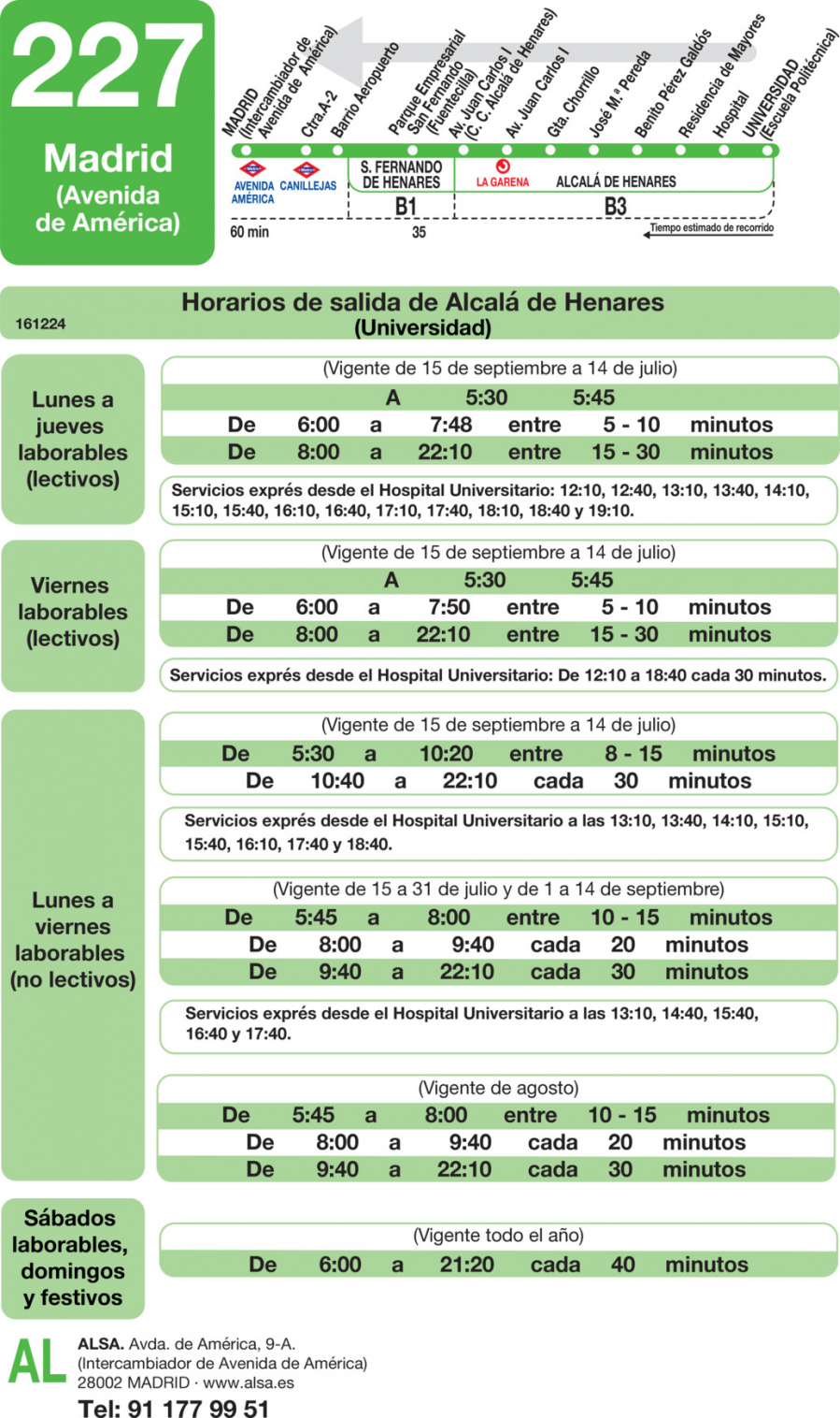 Horario de vuelta