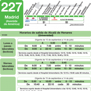 Horario de vuelta Línea 227 Autobuses Interurbanos