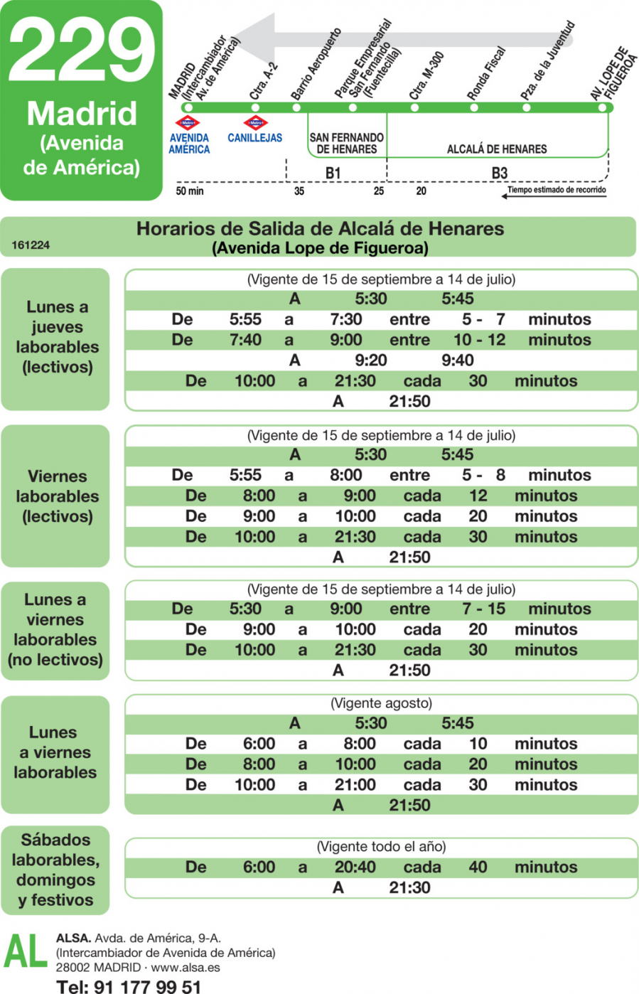 Horario de vuelta