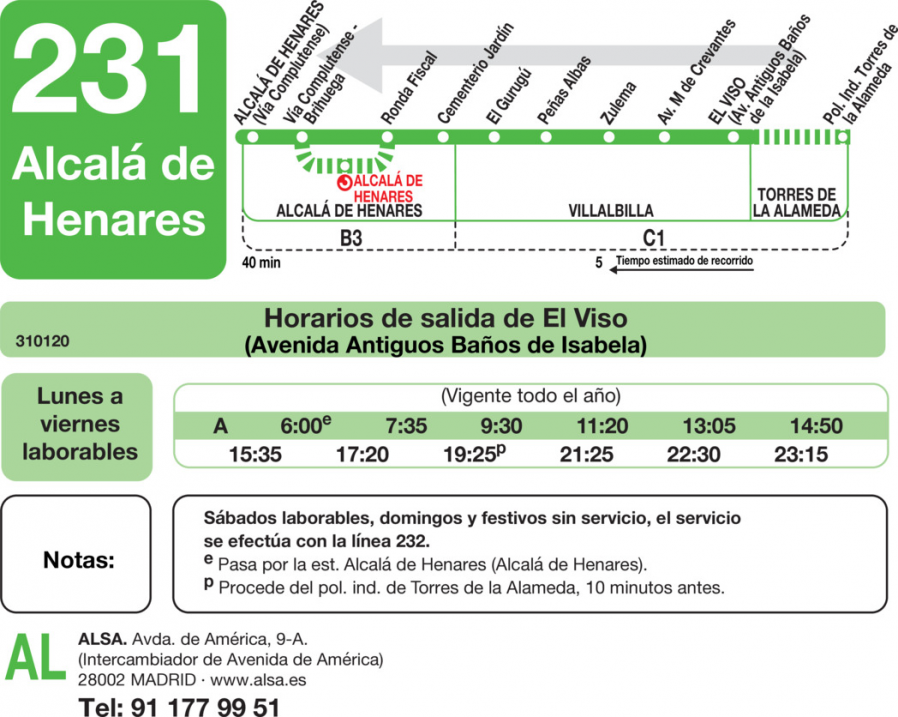 Horario de vuelta