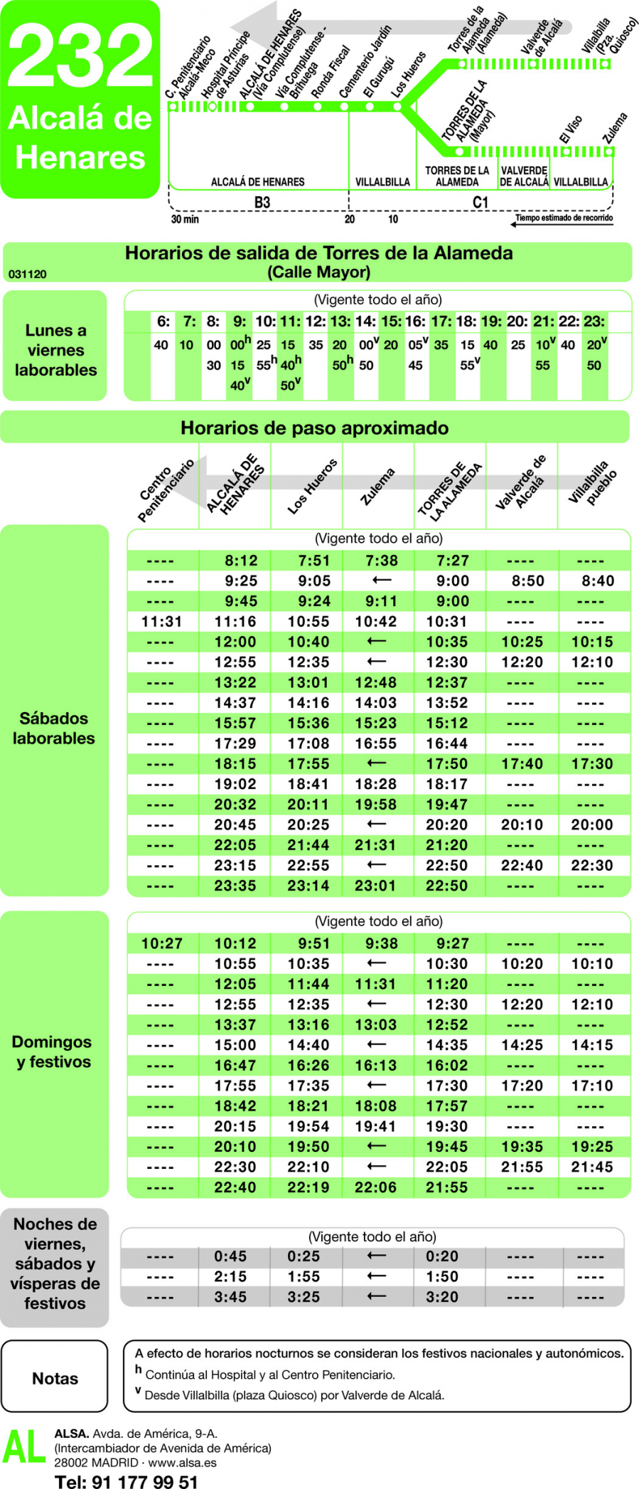 Horario de vuelta