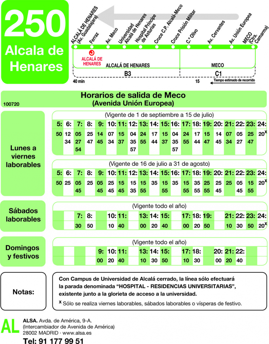 Horario de vuelta