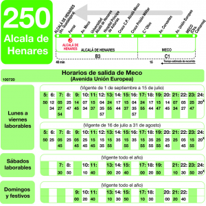 Horario de vuelta Línea 250 Autobuses Interurbanos