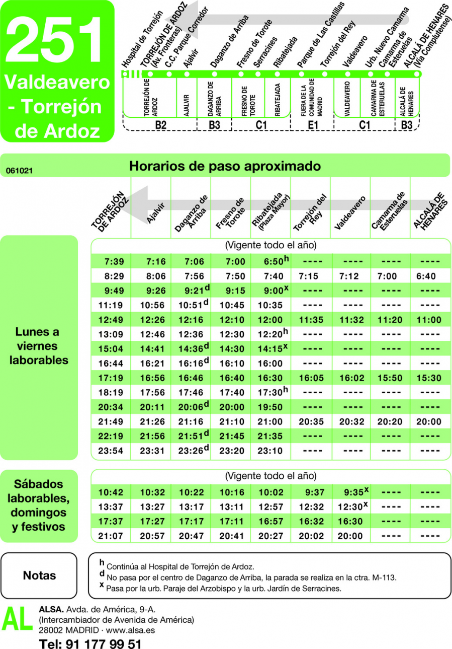 Horario de vuelta