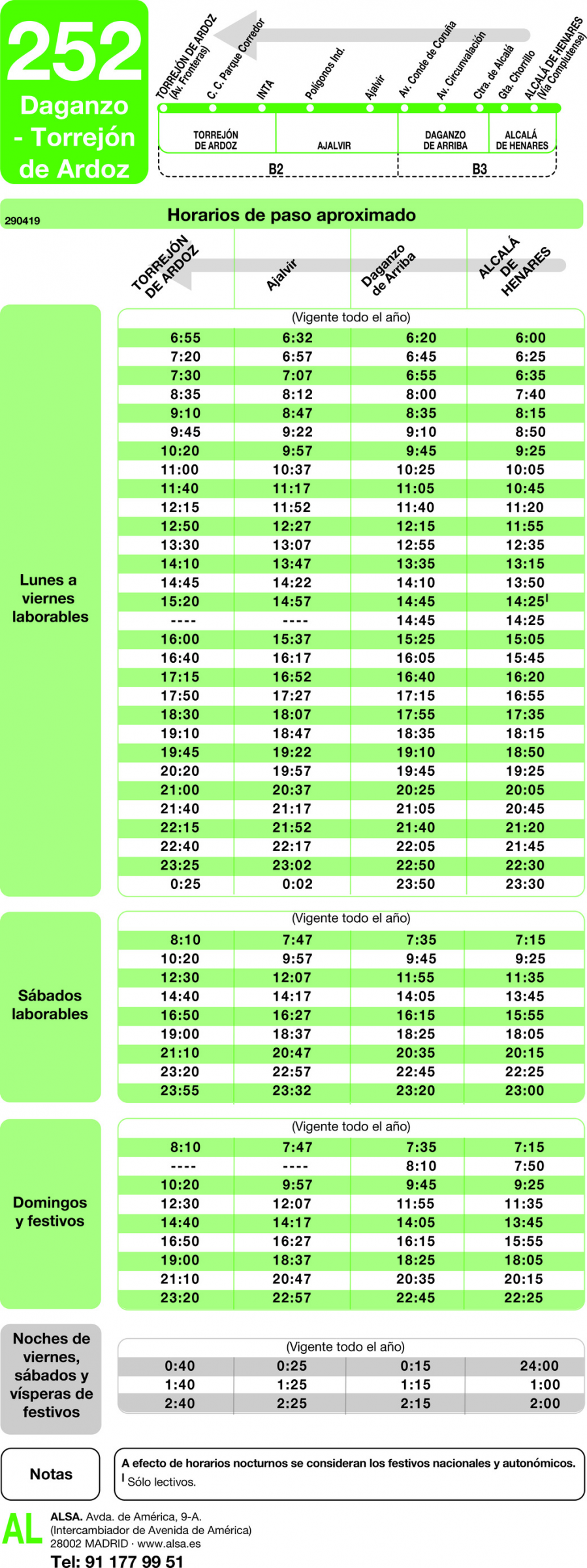 Horario de vuelta