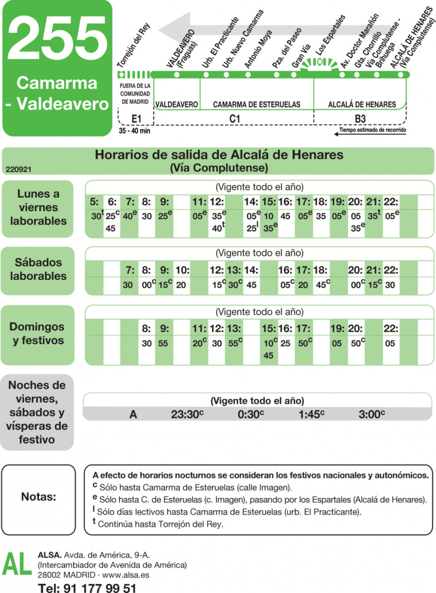 Horario de vuelta