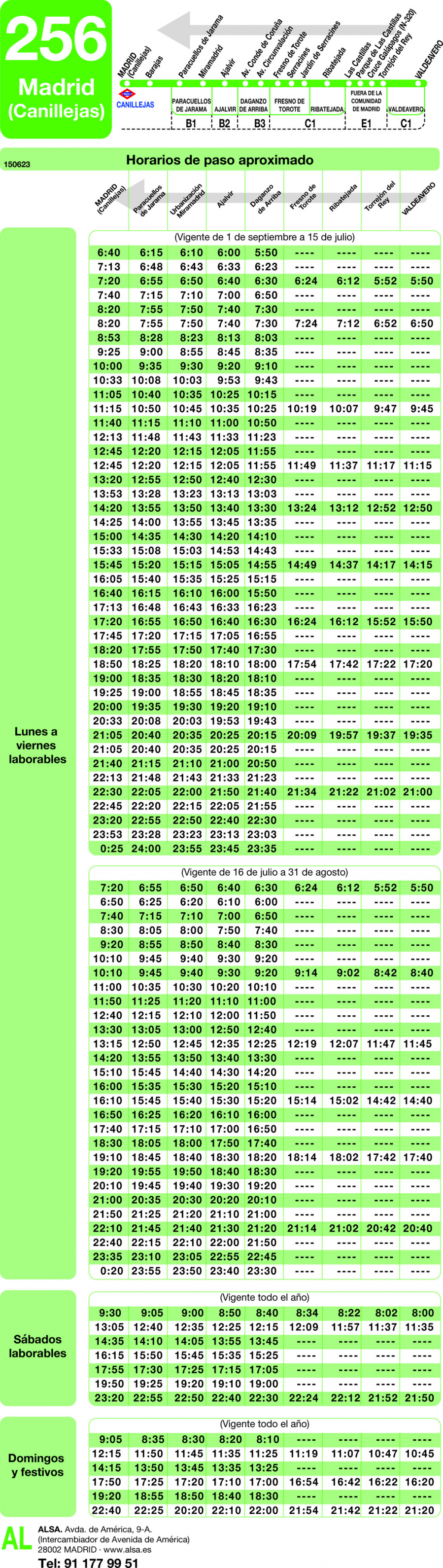 Horario de vuelta