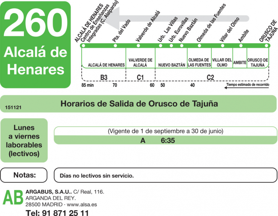 Horario de vuelta