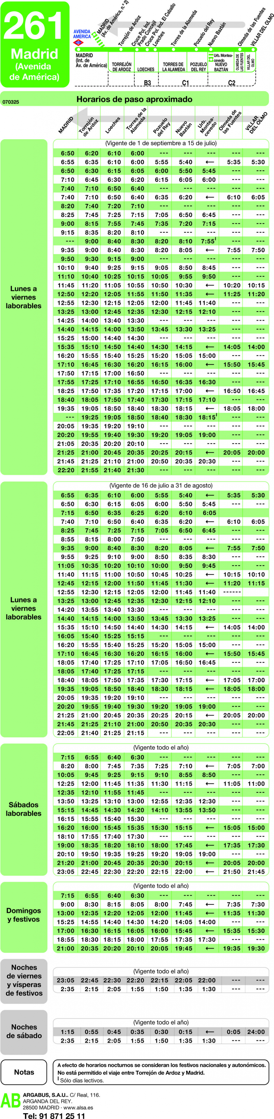 Horario de vuelta