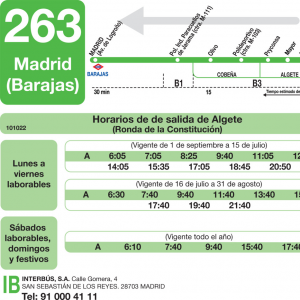 Horario de vuelta Línea 263 Autobuses Interurbanos