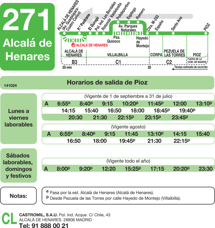 Horario de vuelta