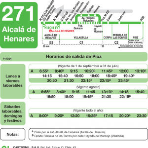 Horario de vuelta Línea 271 Autobuses Interurbanos