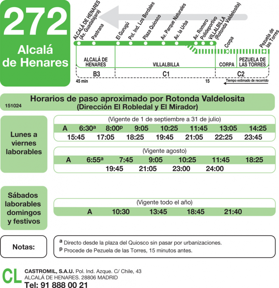 Horario de vuelta