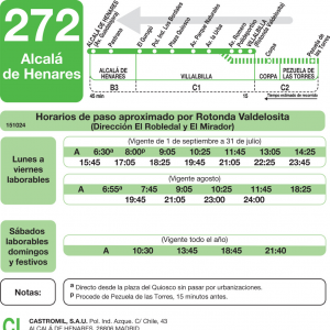 Horario de vuelta Línea 272 Autobuses Interurbanos