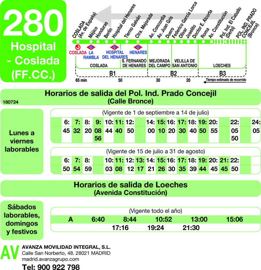 Horario de vuelta