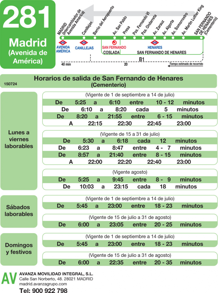 Horario de vuelta