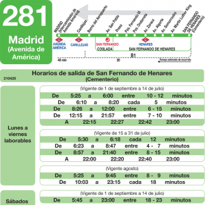 Horario de vuelta Línea 281 Autobuses Interurbanos
