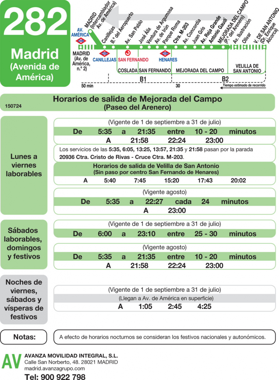 Horario de vuelta