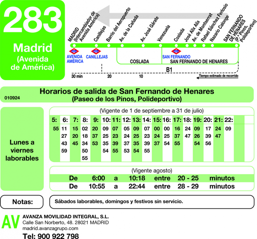 Horario de vuelta