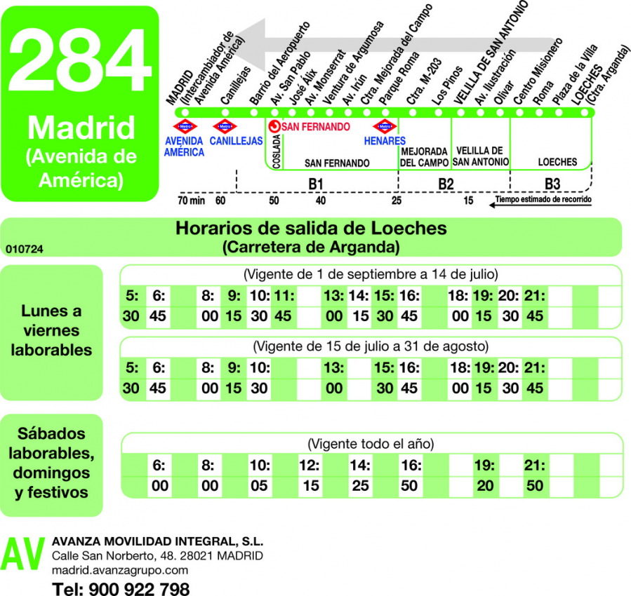 Horario de vuelta