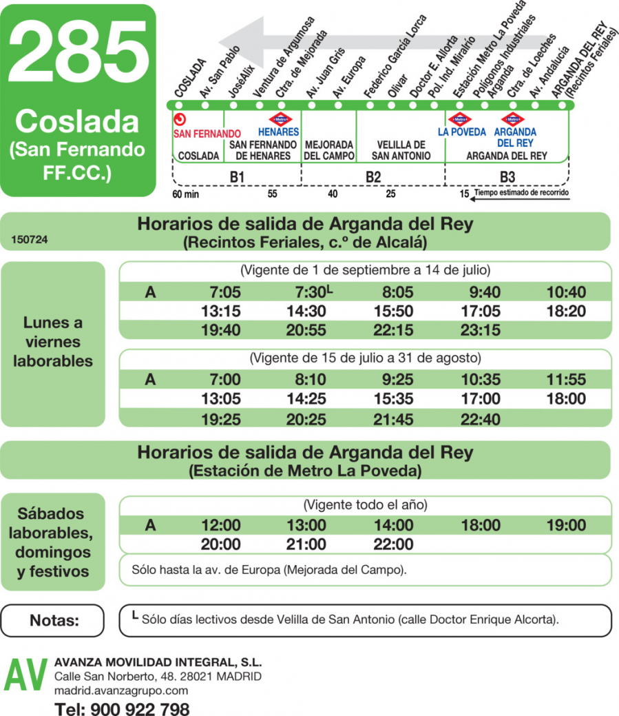 Horario de vuelta