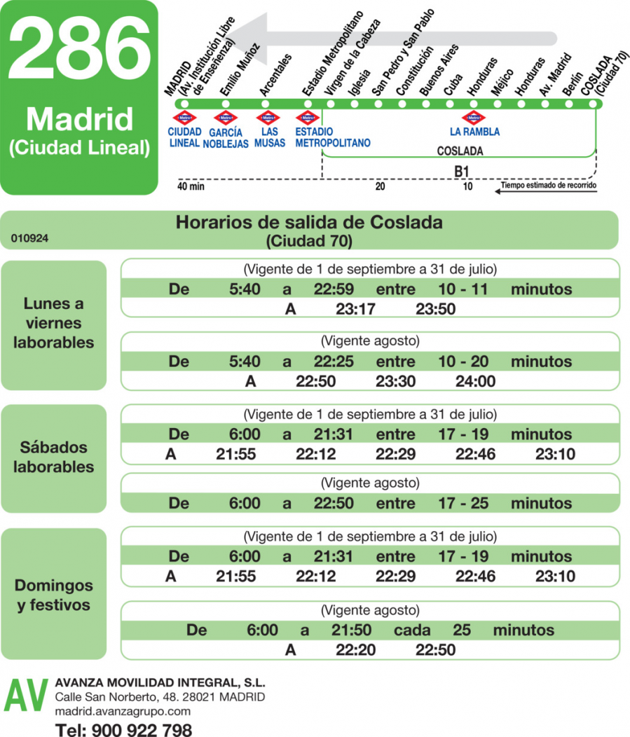 Horario de vuelta