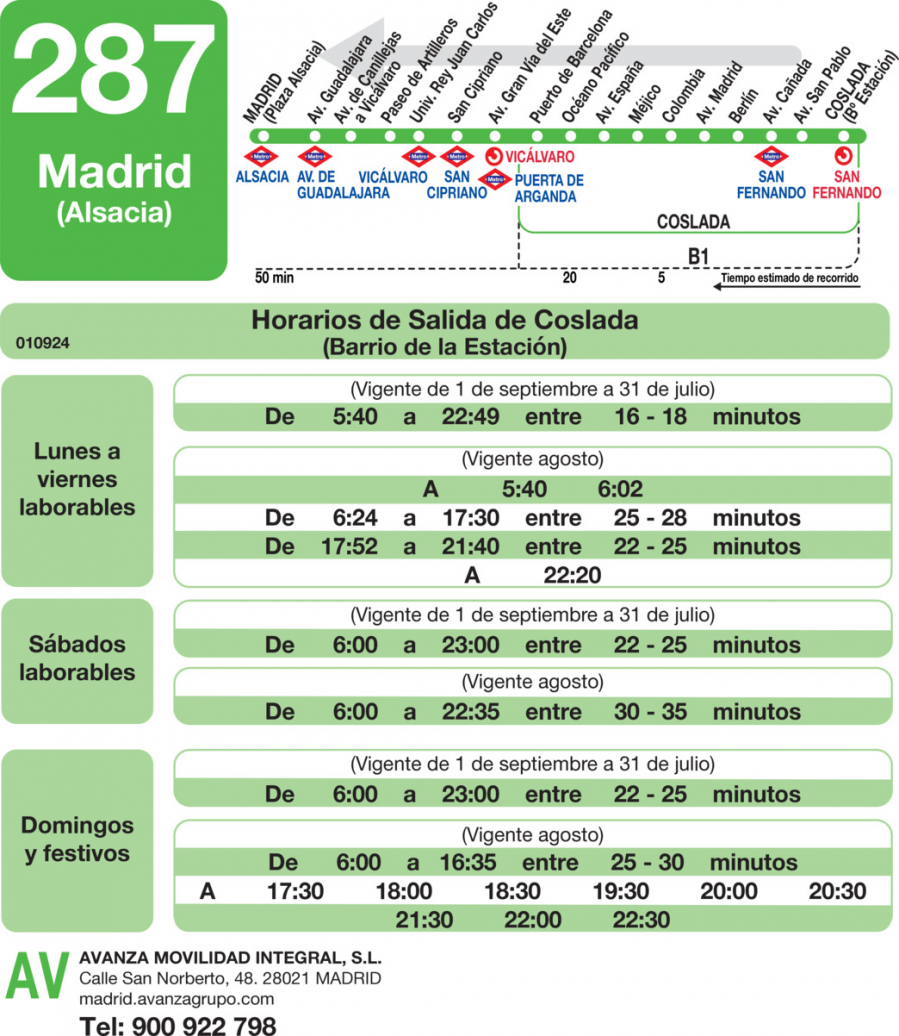 Horario de vuelta