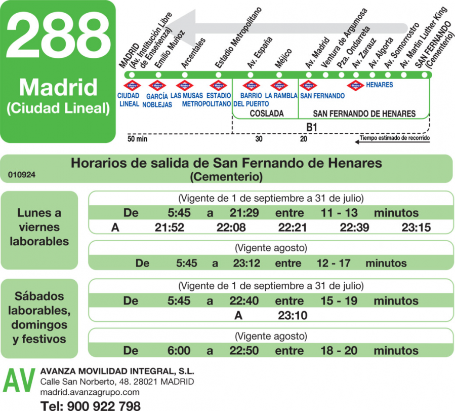 Horario de vuelta