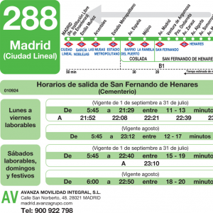 Horario de vuelta Línea 288 Autobuses Interurbanos