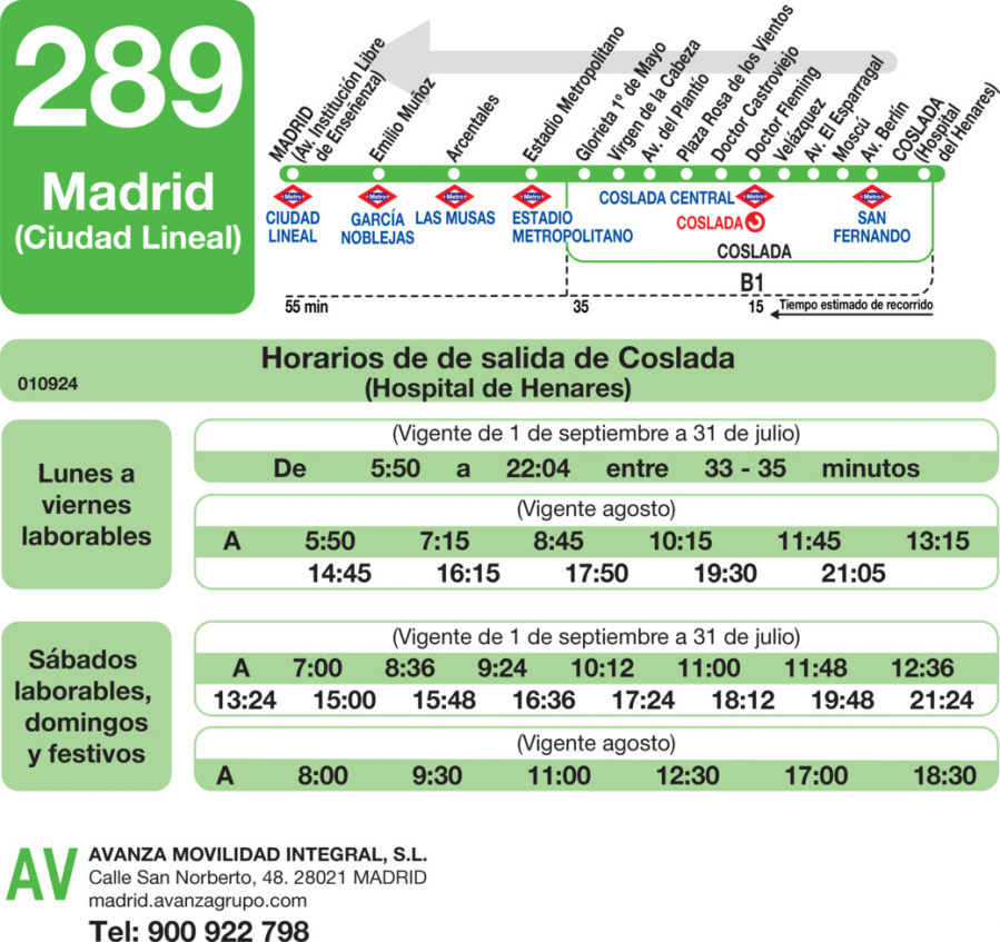 Horario de vuelta