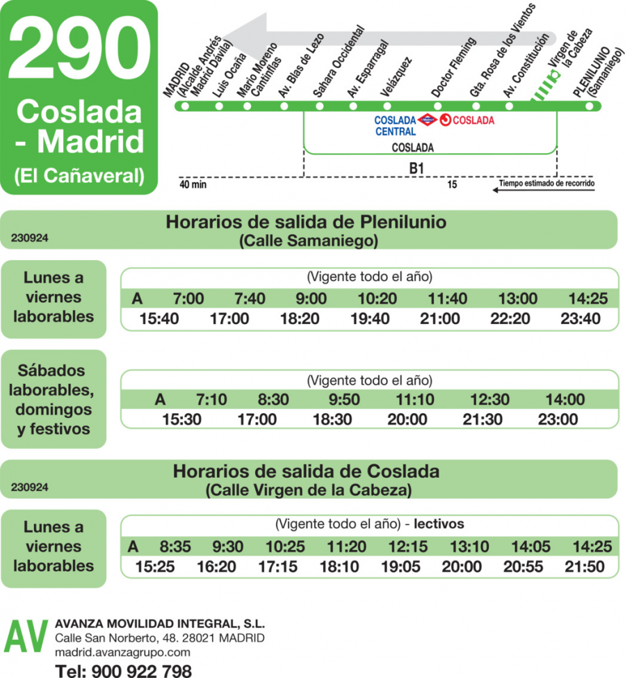 Horario de vuelta