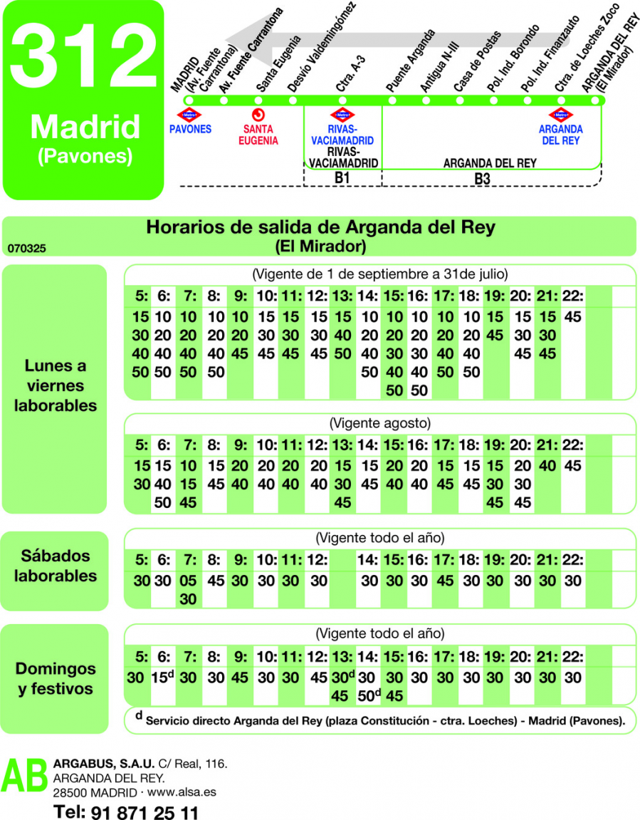 Horario de vuelta