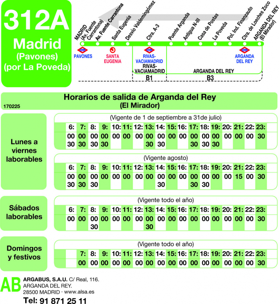 Horario de vuelta