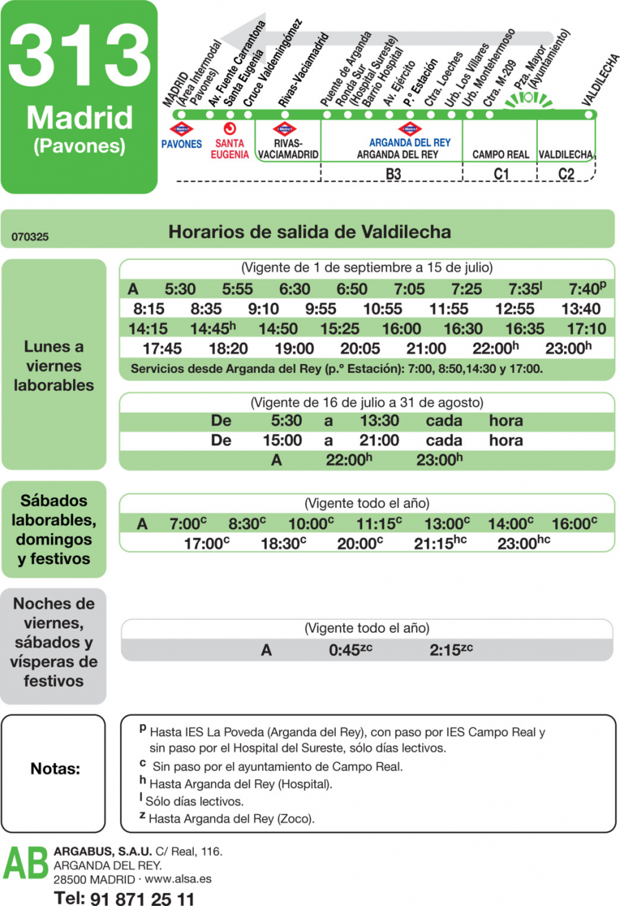 Horario de vuelta